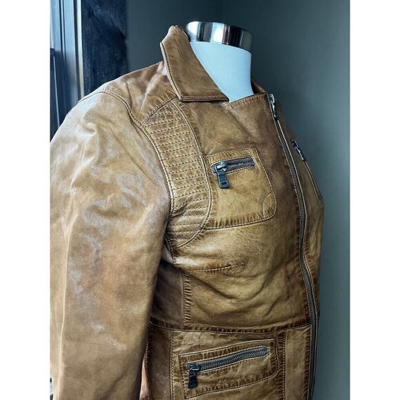 Gipsy Womens Full Zip Pocket Brown Leather Boho Biker Jacket READ BELOW - Picture 8 of 12